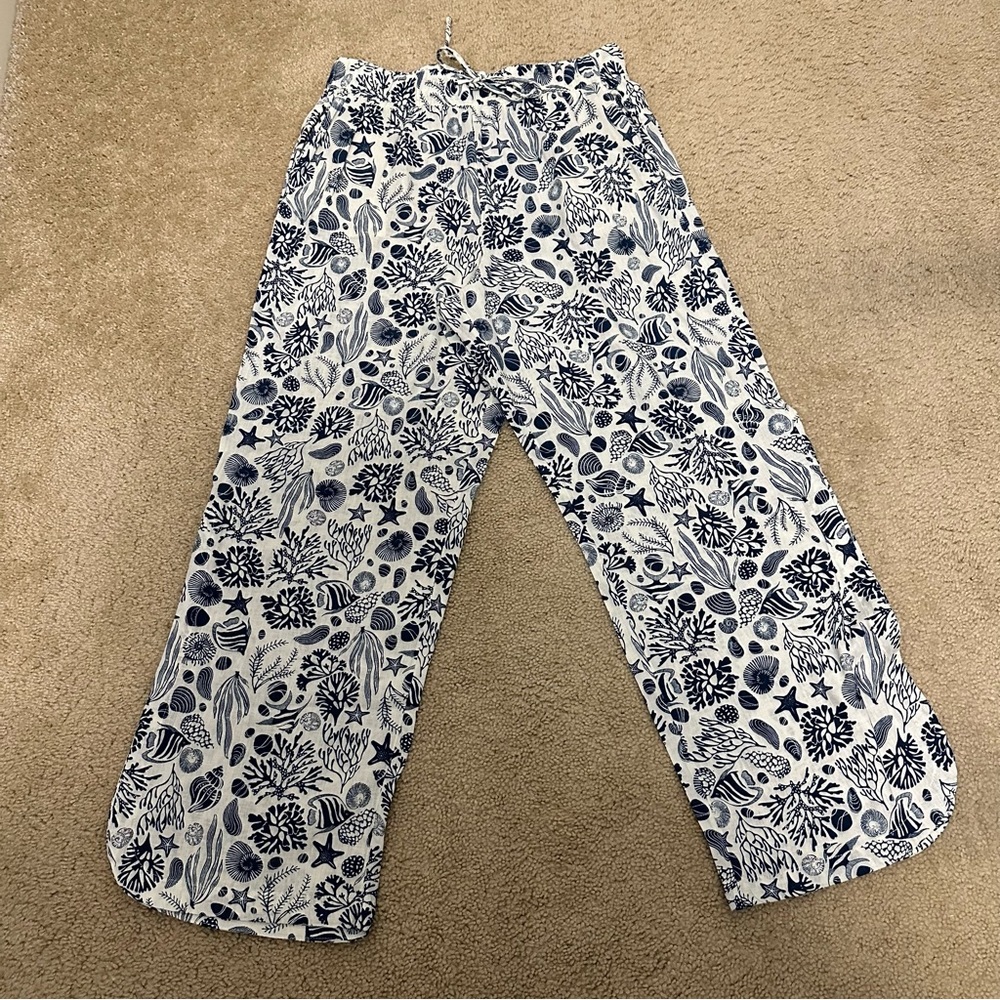 Sigrid Olsen Nautical Print Linen Blend Pants in‎ White & Navy Size Large VGUC - Picture 2 of 7
